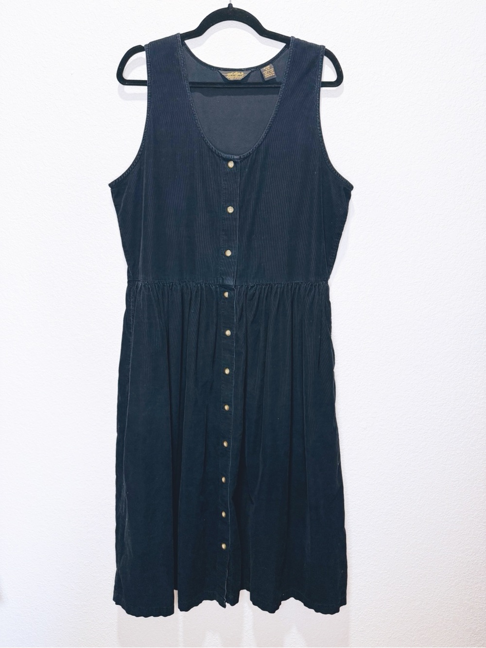 Vintage Eddie Bauer Corduroy Modest Button Front Maxi Tank Dress Navy Blue 10
